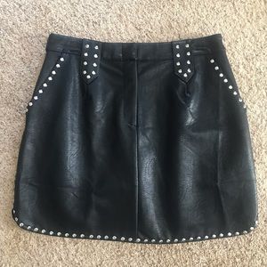Mink pink black leather skirt